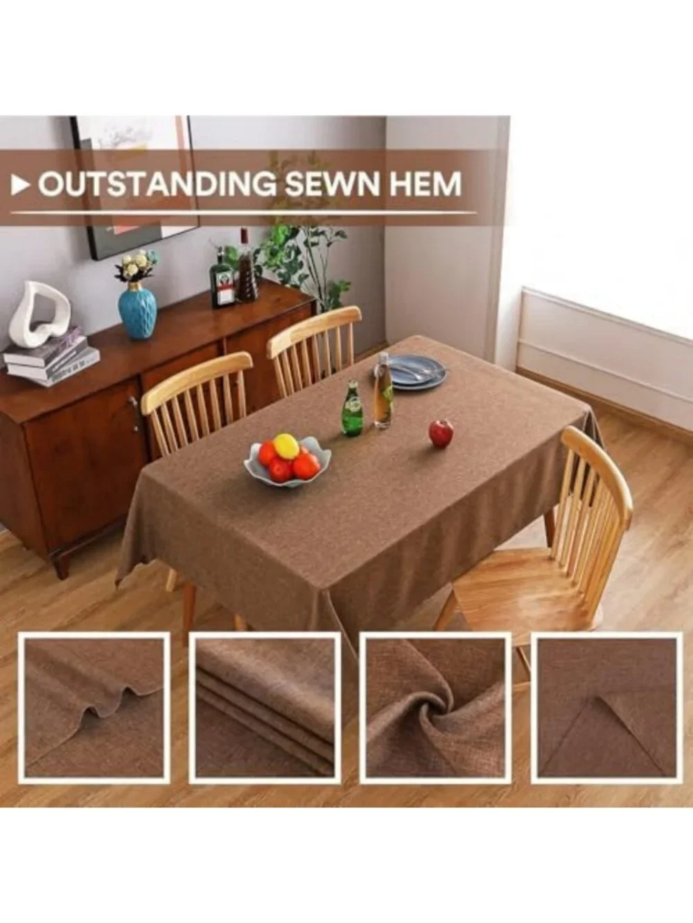 Wrinkle-Free Faux Linen Tablecloth - Textured Washable Cover for Rectangle